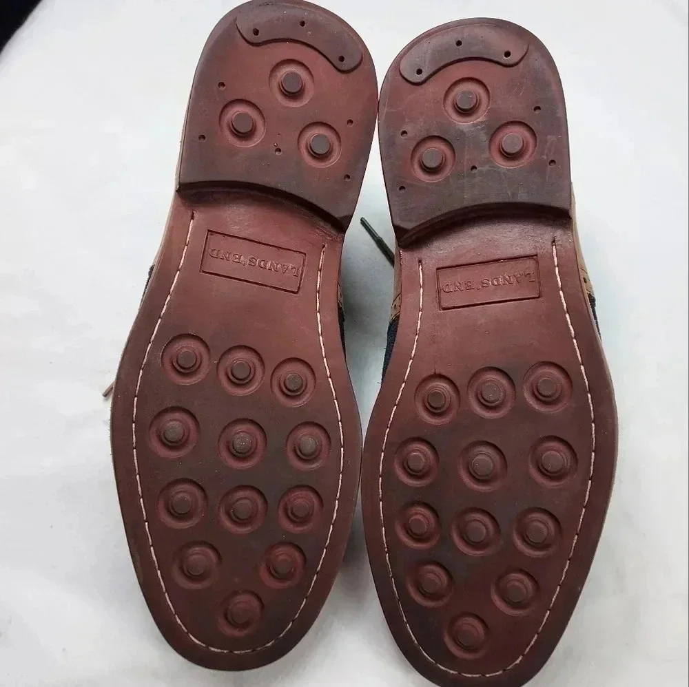 Land's End Mens Tan Leather and Blue Suede Lace Shoes Size 9